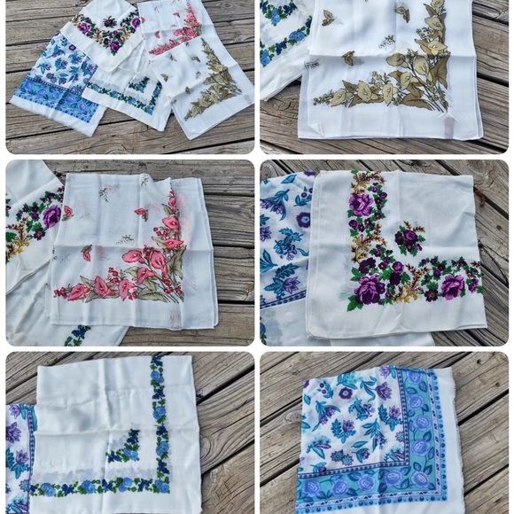 5 Vintage Headscarves White Floral Assorted colors Bundle 29X29 - Picture 6 of 7
